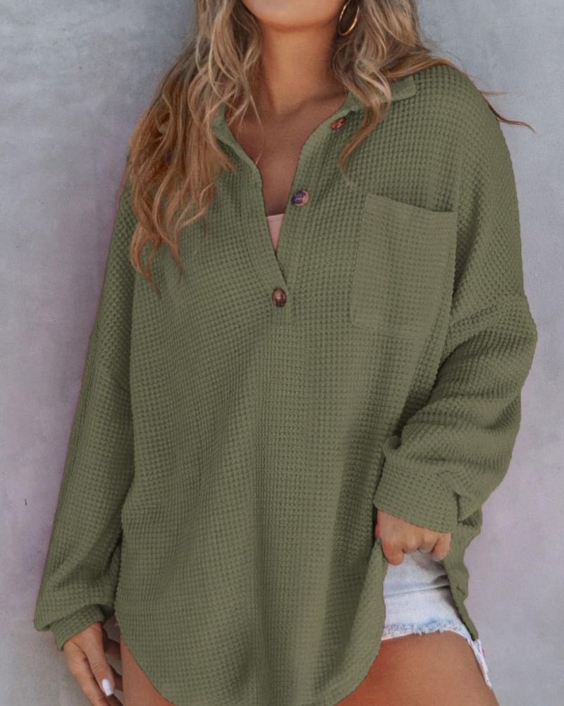 TAHLIA - Waffle Knit V Neck Sweater